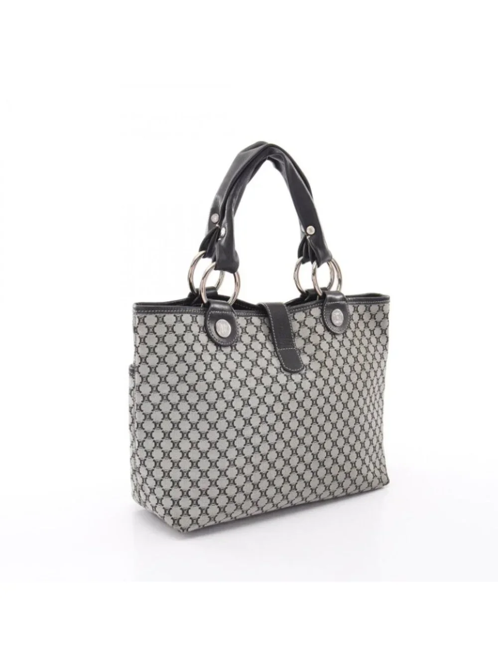 Celine Tote Macadam Gray Black Canvas Leather Paris